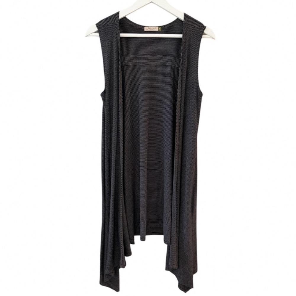 Chalet Women Small Grey Striped Open Front Asymmetrical Handkerchief Hem Duster